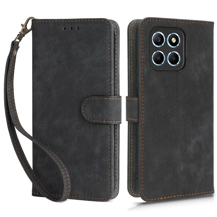 Pour Honor 70 Lite 5G / X6 4G / X8 5G / Play6C 4G Wallet Stand Leather Case RFID Blocking Phone Cover with Strap - Noir