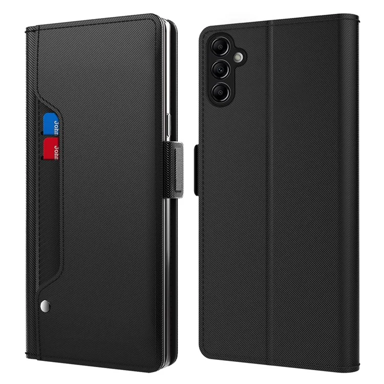For Samsung Galaxy A14 4G / 5G Leather Flip Case Card Holder Stand Makeup Mirror Phone Case - Black