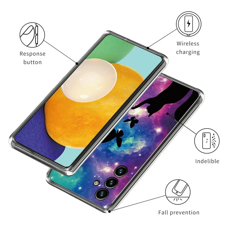 Per Samsung Galaxy M14 Coperchio di Spazione IMD TPU Soft TPU - Gatto e Farfalle