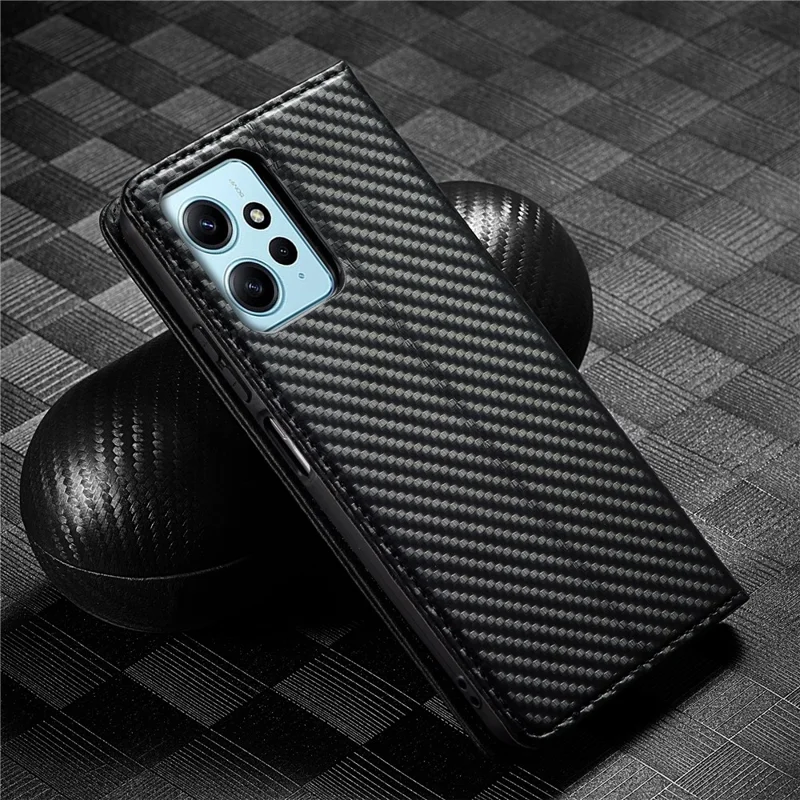 LC.IMEEKE For Xiaomi Redmi Note 12 4G Leather Phone Case Carbon Fiber Texture Phone Wallet Stand Cover - Vertical Stripe