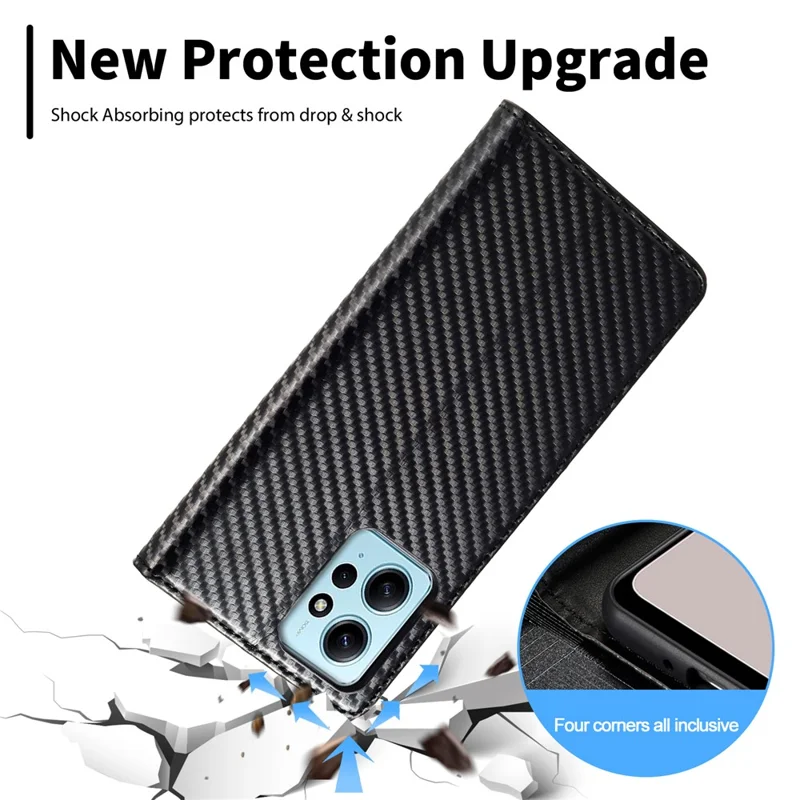 LC.IMEEKE For Xiaomi Redmi Note 12 4G Leather Phone Case Carbon Fiber Texture Phone Wallet Stand Cover - Vertical Stripe