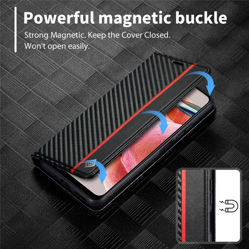 LC.IMEEKE For Xiaomi Redmi Note 12 4G Leather Phone Case Carbon Fiber Texture Phone Wallet Stand Cover - Vertical Stripe