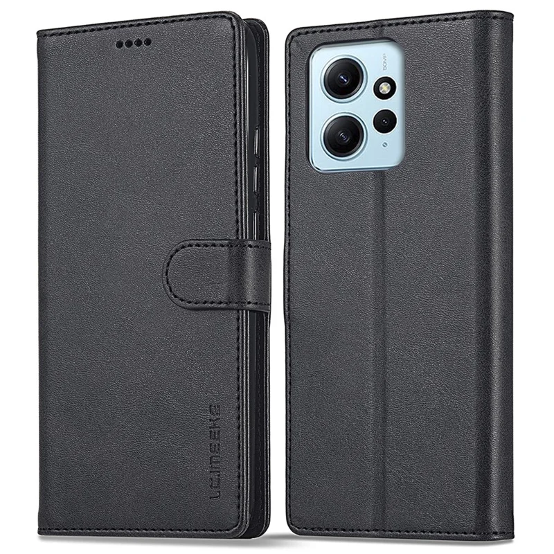 LC.IMEEKE Pour Xiaomi Redmi Note 12 4G Étui de téléphone à rabat Calf Texture PU Leather Stand Phone Cover - Noir