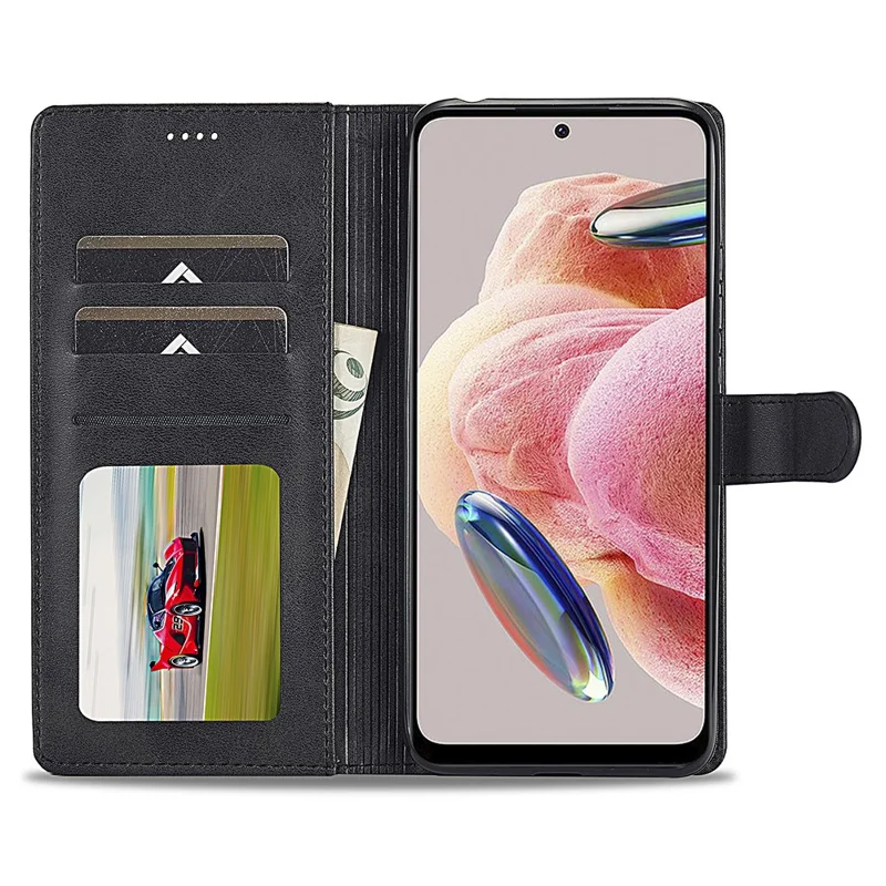 LC.IMEEKE Pour Xiaomi Redmi Note 12 4G Étui de téléphone à rabat Calf Texture PU Leather Stand Phone Cover - Noir