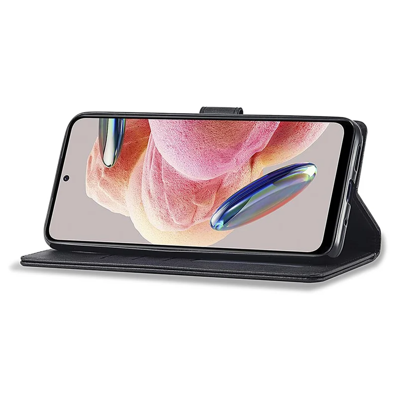 LC.IMEEKE Pour Xiaomi Redmi Note 12 4G Étui de téléphone à rabat Calf Texture PU Leather Stand Phone Cover - Noir