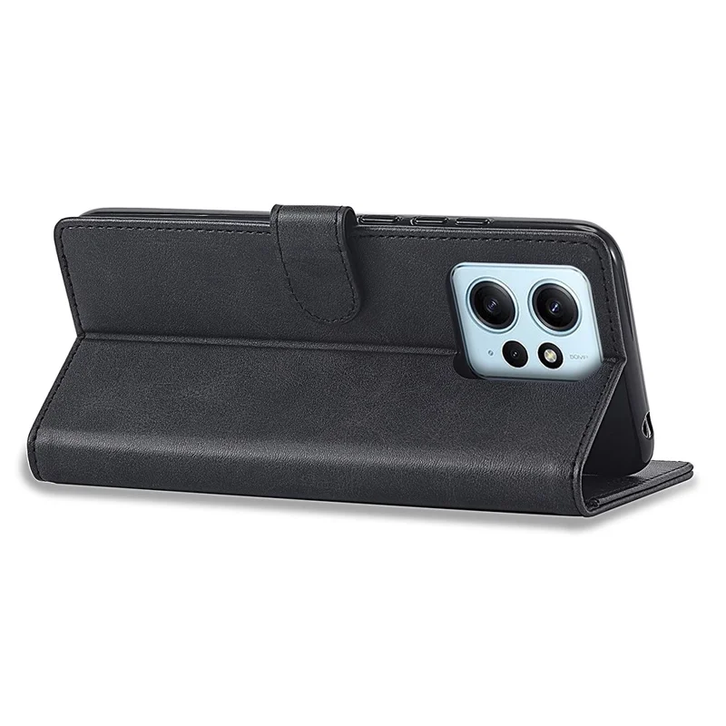 LC.IMEEKE Pour Xiaomi Redmi Note 12 4G Étui de téléphone à rabat Calf Texture PU Leather Stand Phone Cover - Noir