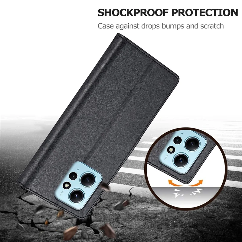 LC.IMEEKE Pour Xiaomi Redmi Note 12 4G Étui de téléphone à rabat Calf Texture PU Leather Stand Phone Cover - Noir
