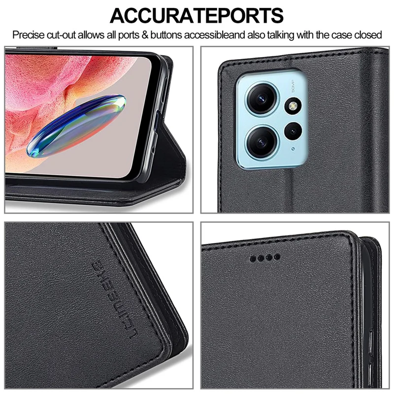 LC.IMEEKE Pour Xiaomi Redmi Note 12 4G Étui de téléphone à rabat Calf Texture PU Leather Stand Phone Cover - Noir