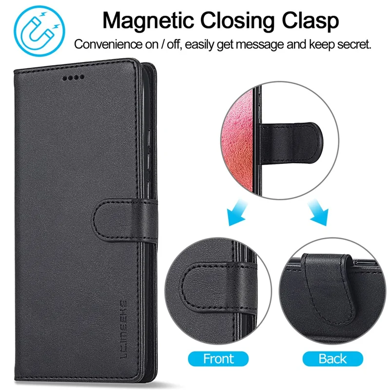 LC.IMEEKE Pour Xiaomi Redmi Note 12 4G Étui de téléphone à rabat Calf Texture PU Leather Stand Phone Cover - Noir