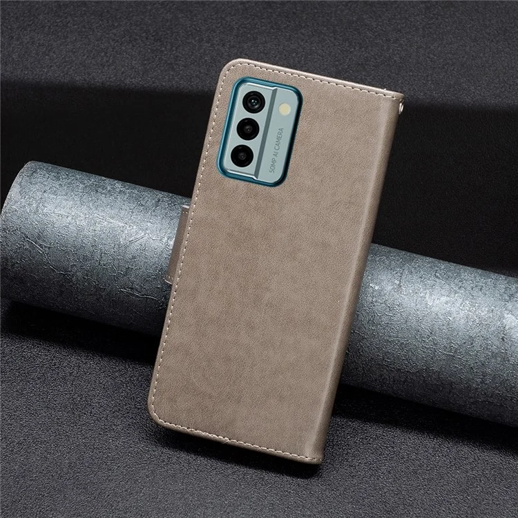 For Nokia G22 Butterfly Imprinted Wallet Stand Phone Leather Case Phone Cover with Strap - Grey