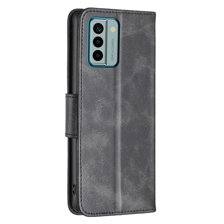 Per Nokia G22 Solid Color Textured PU Leather Wallet Shell Shockproof Stand Phone Case with Strap - Nero