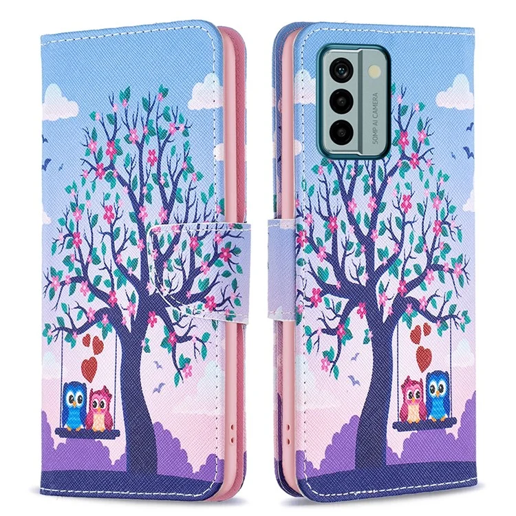 BINFEN COLOR For Nokia G22 Leather Stand Phone Case Pattern Printing Magnetic Clasp Wallet Cover - Two Owls