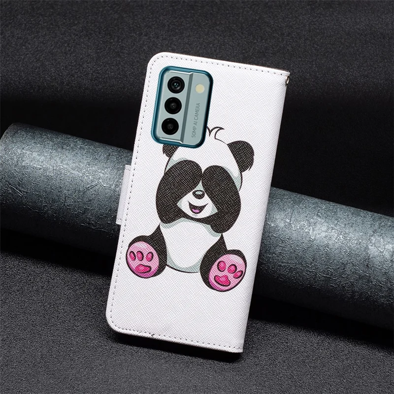 BINFEN COLOR For Nokia G22 Leather Stand Phone Case Pattern Printing Magnetic Clasp Wallet Cover - Panda