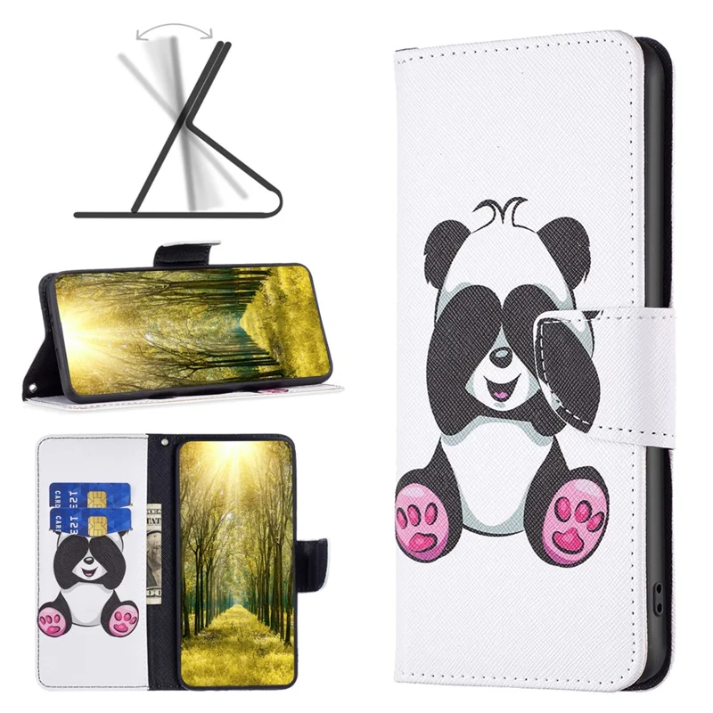 BINFEN COLOR For Nokia G22 Leather Stand Phone Case Pattern Printing Magnetic Clasp Wallet Cover - Panda
