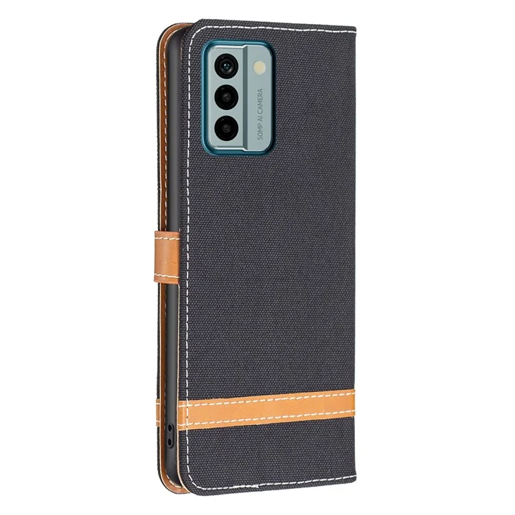 Per Nokia G22 Jeans Cloth Splicing PU Leather Phone Cover Phone Case con Stand Wallet - Nero