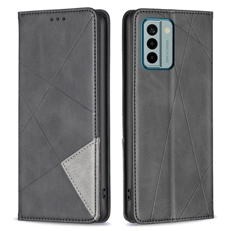 Para Nokia G22 Splicing PU Leather Card Holder Protective Shell Imprinting Pattern Cell Phone Stand Case - Preto