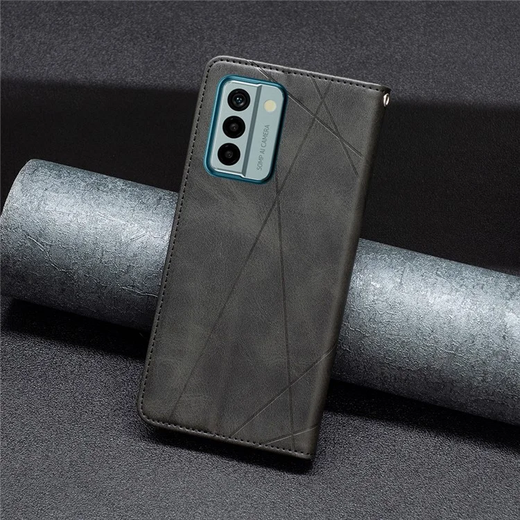 Para Nokia G22 Splicing PU Leather Card Holder Protective Shell Imprinting Pattern Cell Phone Stand Case - Preto