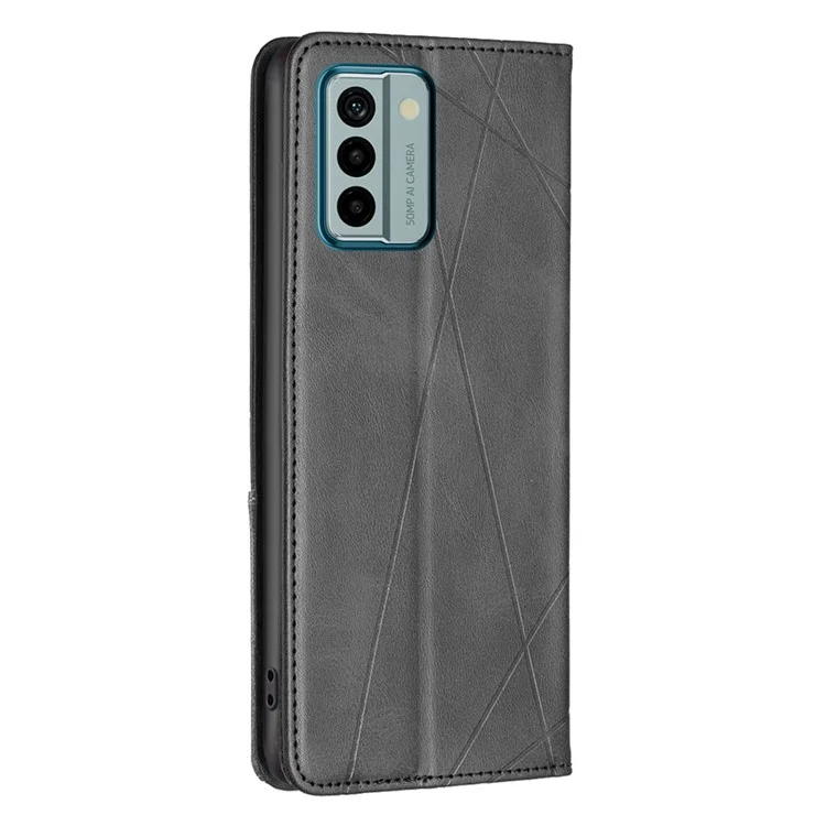 Para Nokia G22 Splicing PU Leather Card Holder Protective Shell Imprinting Pattern Cell Phone Stand Case - Preto