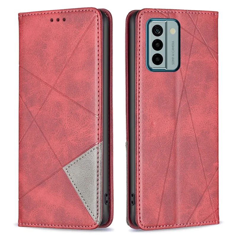 Pour Nokia G22 Splicing PU Cuir Porte-Carte Coque de Protection Imprimé Motif Support de Téléphone Cellulaire - Rouge