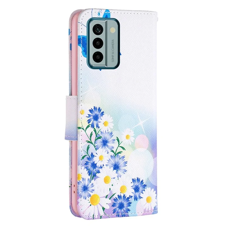For Nokia G22 Pattern Printing Phone Case Anti-drop PU Leather Wallet Stand Cover - Butterfly and Flowers