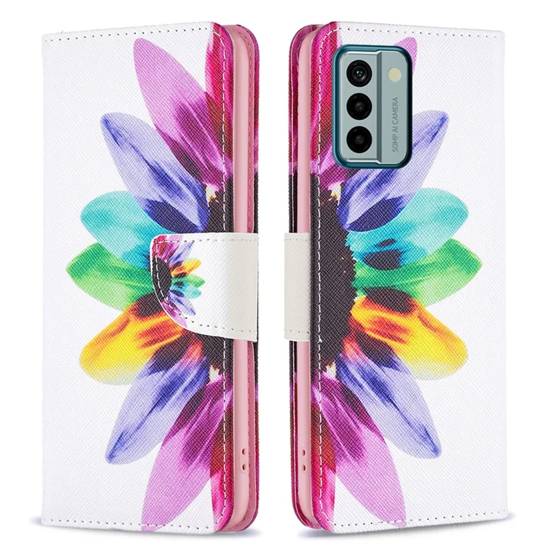 For Nokia G22 Pattern Printing Phone Case Anti-drop PU Leather Wallet Stand Cover - Sunflower