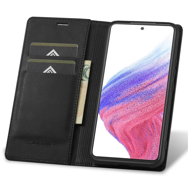 LC.IMEEKE For Samsung Galaxy A54 5G PU Leather RFID Blocking Phone Case Wallet Stand Cover - Black