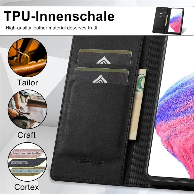 LC.IMEEKE For Samsung Galaxy A54 5G PU Leather RFID Blocking Phone Case Wallet Stand Cover - Black
