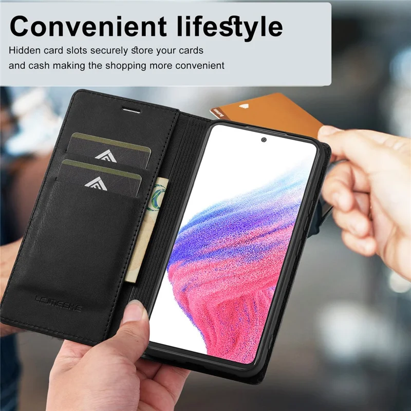 LC.IMEEKE For Samsung Galaxy A54 5G PU Leather RFID Blocking Phone Case Wallet Stand Cover - Black