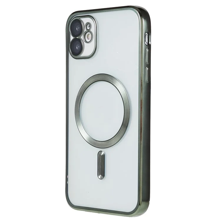 Magnetic Clear Phone Case for iPhone 12 6.1 inch , Soft TPU Precise Cutouts Shockproof Cover with Lens Film - Green