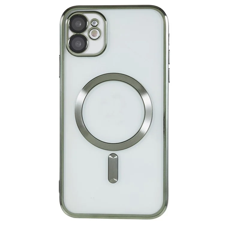 Magnetic Clear Phone Case for iPhone 12 6.1 inch , Soft TPU Precise Cutouts Shockproof Cover with Lens Film - Green