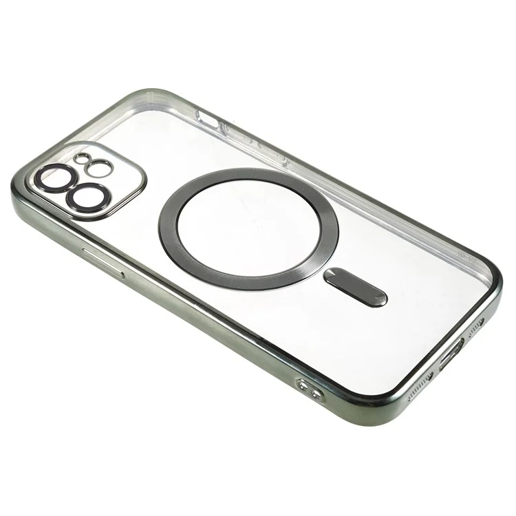 Magnetic Clear Phone Case for iPhone 12 6.1 inch , Soft TPU Precise Cutouts Shockproof Cover with Lens Film - Green