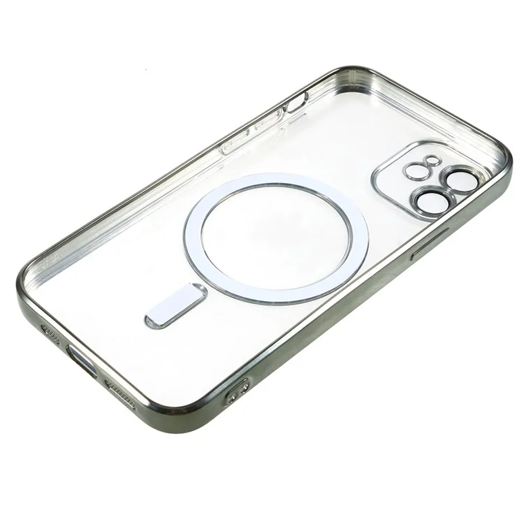 Magnetic Clear Phone Case for iPhone 12 6.1 inch , Soft TPU Precise Cutouts Shockproof Cover with Lens Film - Green