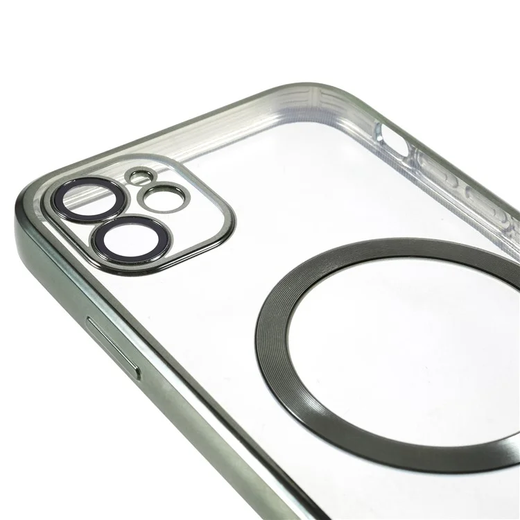 Magnetic Clear Phone Case for iPhone 12 6.1 inch , Soft TPU Precise Cutouts Shockproof Cover with Lens Film - Green