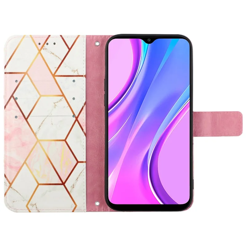 For Xiaomi Redmi Note 12 4G Case with Strap Marble Pattern Leather Phone Cover Card Holder - Pink / White 002