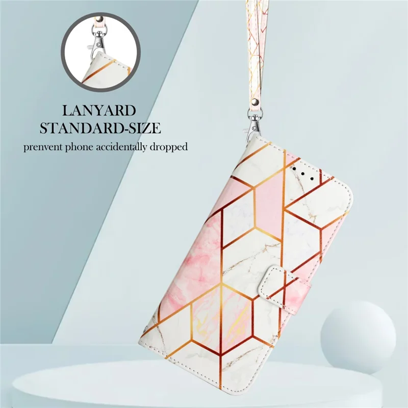 For Xiaomi Redmi Note 12 4G Case with Strap Marble Pattern Leather Phone Cover Card Holder - Pink / White 002