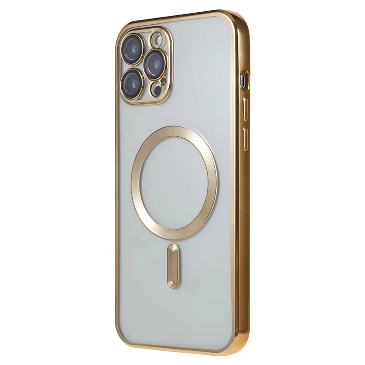 For iPhone 12 Pro Max 6.7 inch Clear TPU Phone Case Precise Cutouts Magnetic Cover with Lens Protector - Gold