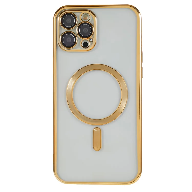 For iPhone 12 Pro Max 6.7 inch Clear TPU Phone Case Precise Cutouts Magnetic Cover with Lens Protector - Gold