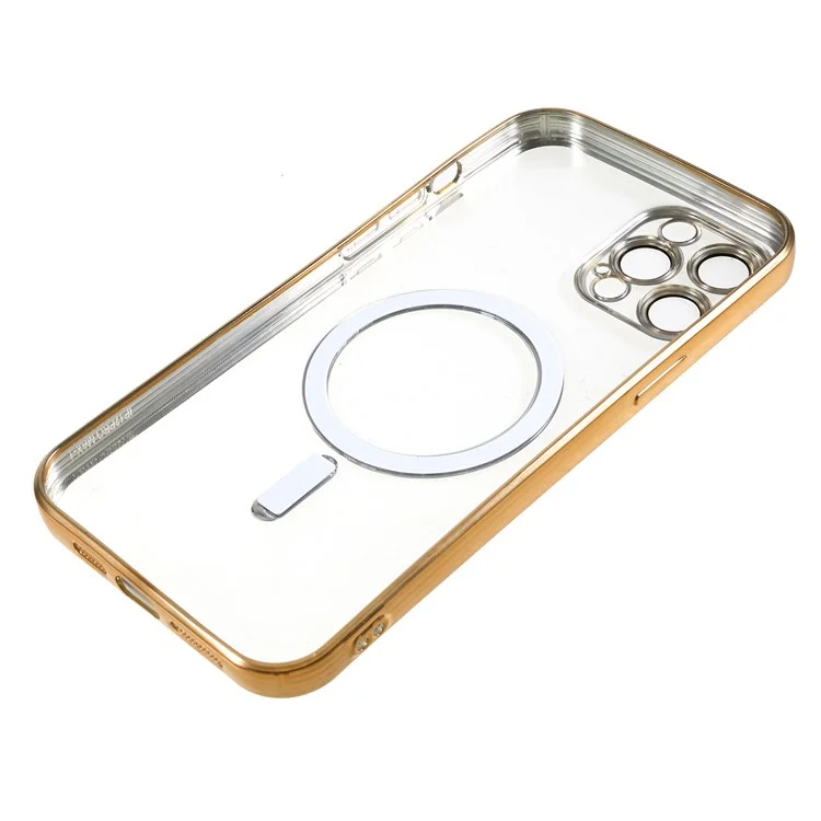 For iPhone 12 Pro Max 6.7 inch Clear TPU Phone Case Precise Cutouts Magnetic Cover with Lens Protector - Gold