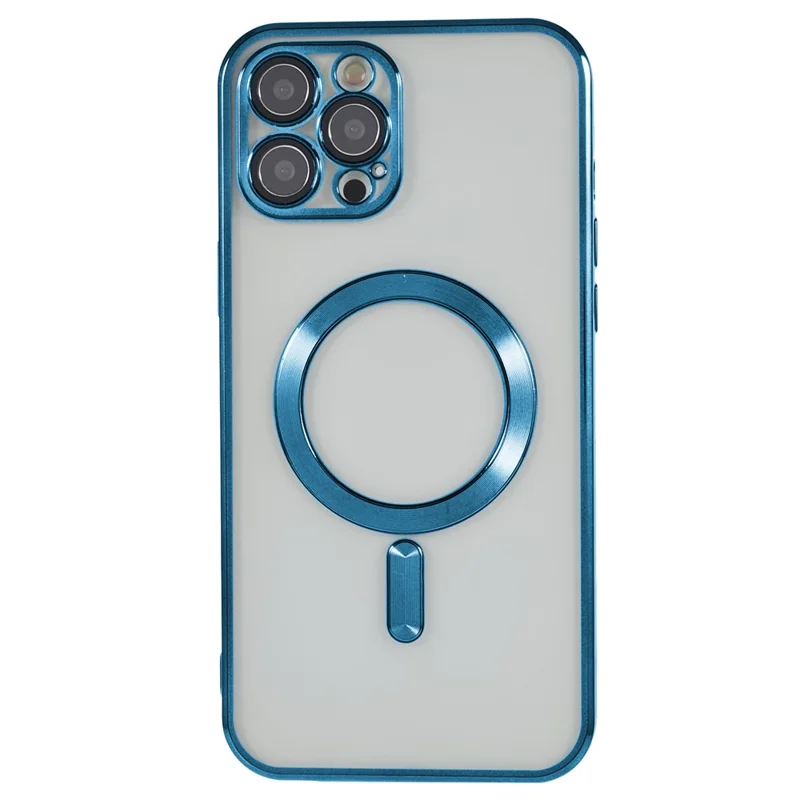 For iPhone 12 Pro Max 6.7 inch Clear TPU Phone Case Precise Cutouts Magnetic Cover with Lens Protector - Blue