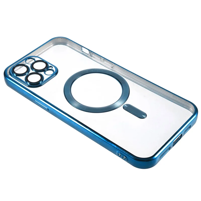 For iPhone 12 Pro Max 6.7 inch Clear TPU Phone Case Precise Cutouts Magnetic Cover with Lens Protector - Blue