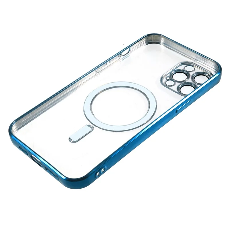 For iPhone 12 Pro Max 6.7 inch Clear TPU Phone Case Precise Cutouts Magnetic Cover with Lens Protector - Blue
