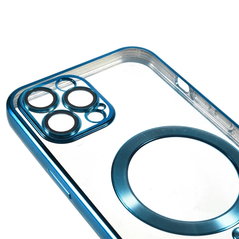 For iPhone 12 Pro Max 6.7 inch Clear TPU Phone Case Precise Cutouts Magnetic Cover with Lens Protector - Blue