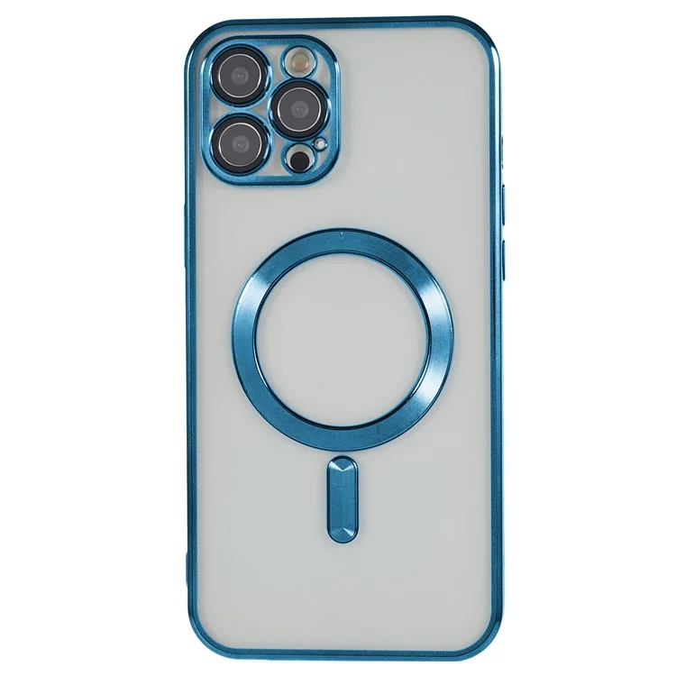 Pour iPhone 12 Pro Coque de téléphone magnétique compatible avec MagSafe, protecteur d'objectif en plastique Coque de téléphone en TPU - Bleu foncé