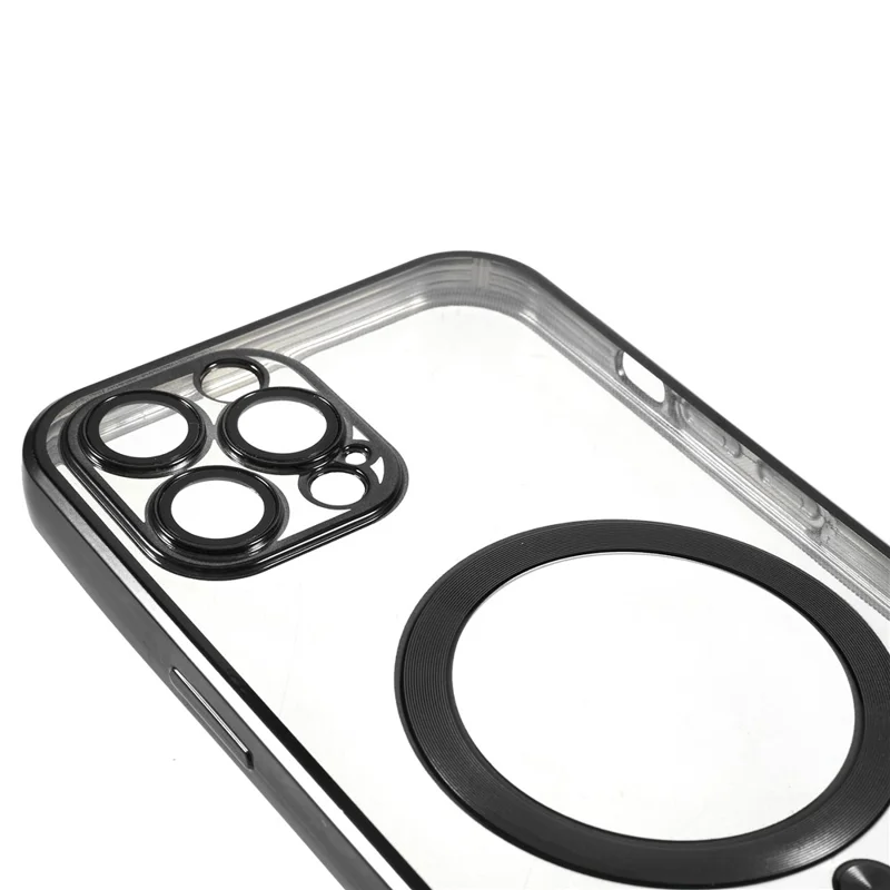 For iPhone 12 Pro Magnetic Phone Case Compatible with MagSafe, PC Lens Protector Phone TPU Cover - Black