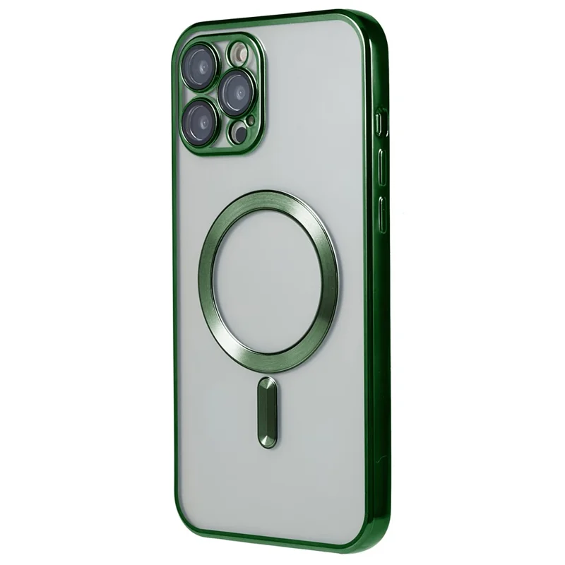 Funda magnética compatible con MagSafe para iPhone 12 Pro, funda de teléfono TPU con protector de lente de PC - Verde
