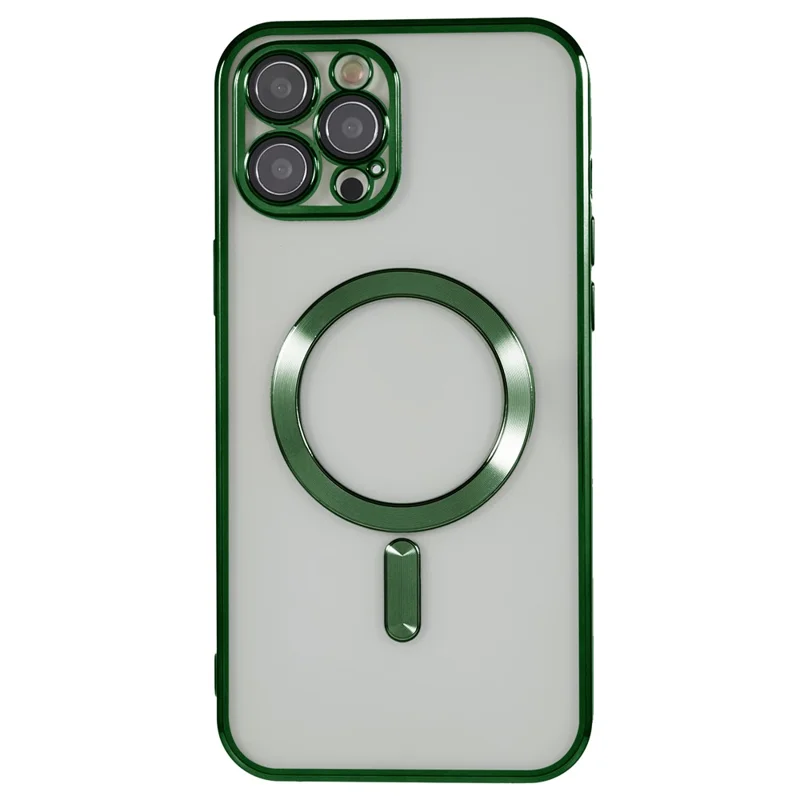 Funda magnética compatible con MagSafe para iPhone 12 Pro, funda de teléfono TPU con protector de lente de PC - Verde