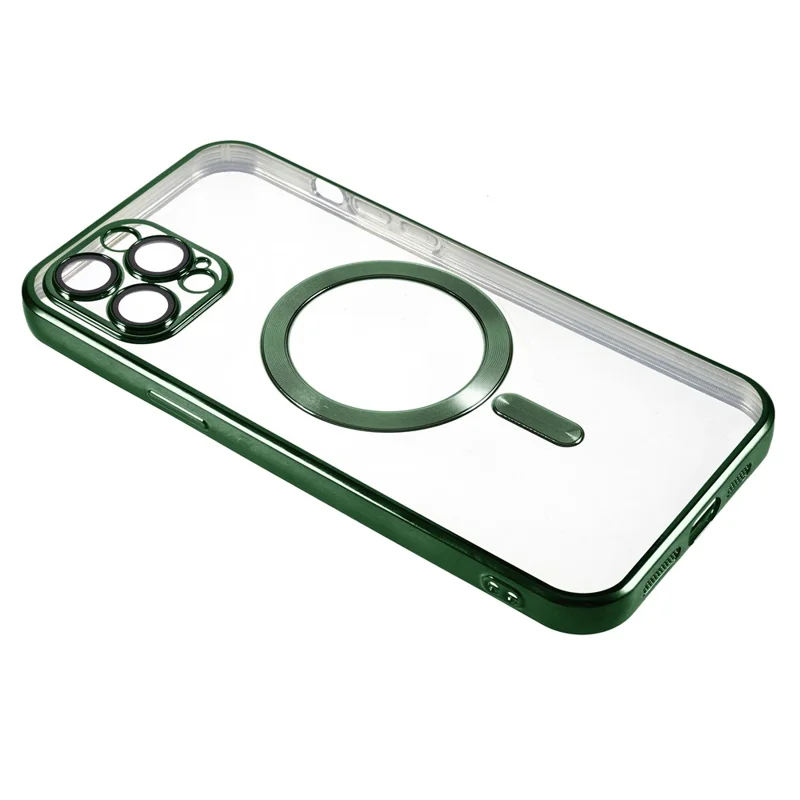Funda magnética compatible con MagSafe para iPhone 12 Pro, funda de teléfono TPU con protector de lente de PC - Verde