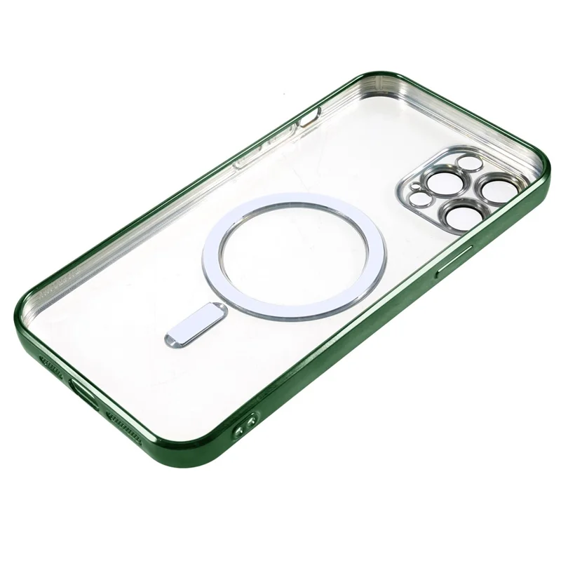 Funda magnética compatible con MagSafe para iPhone 12 Pro, funda de teléfono TPU con protector de lente de PC - Verde
