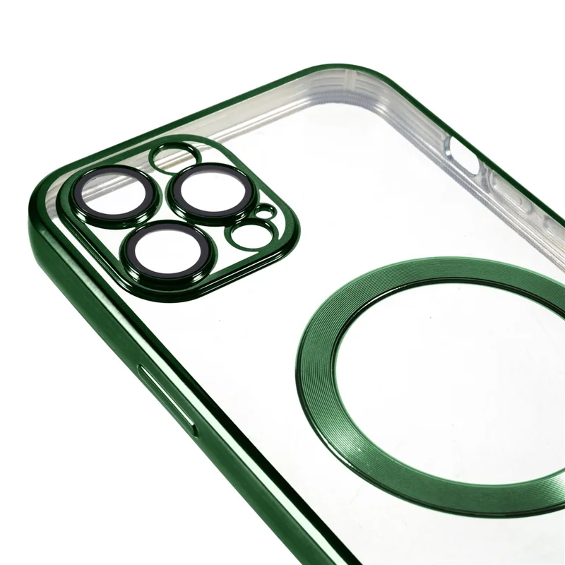 Funda magnética compatible con MagSafe para iPhone 12 Pro, funda de teléfono TPU con protector de lente de PC - Verde
