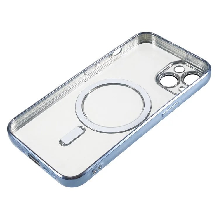 Para iPhone 14 TPU Phone Case Precise Cutouts Magnetic Cover with PC Lens Protector - Baby Blue